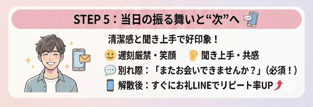 STEP5：初デート当日の振る舞いと“次につなげる一言”