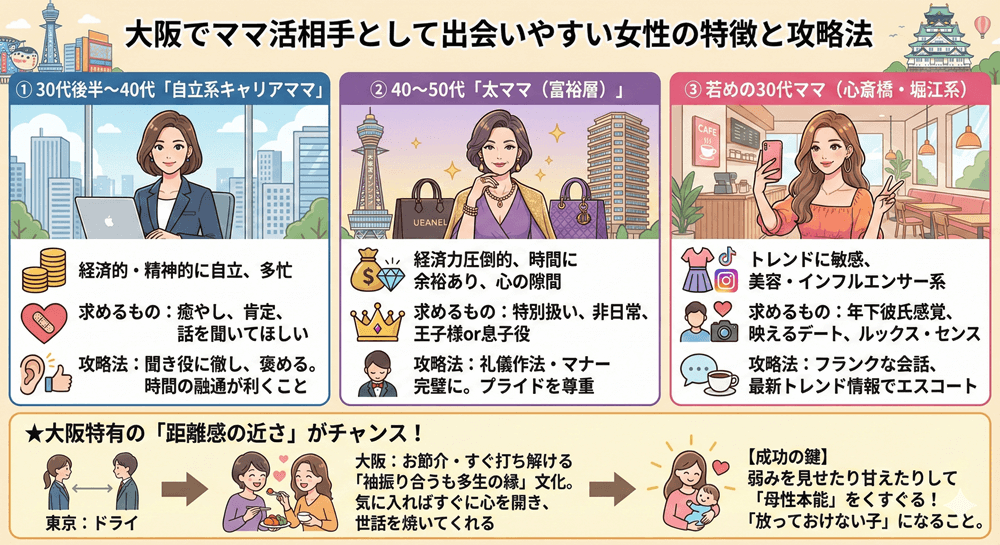 大阪でママ活相手として出会いやすい女性の特徴