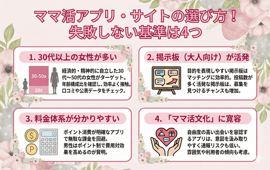 ママ活アプリ・サイトの選び方｜失敗しない基準は4つ