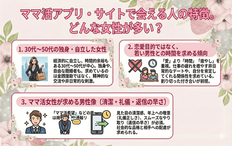 ママ活アプリ・サイトで会える人の特徴。どんな女性が多い？
