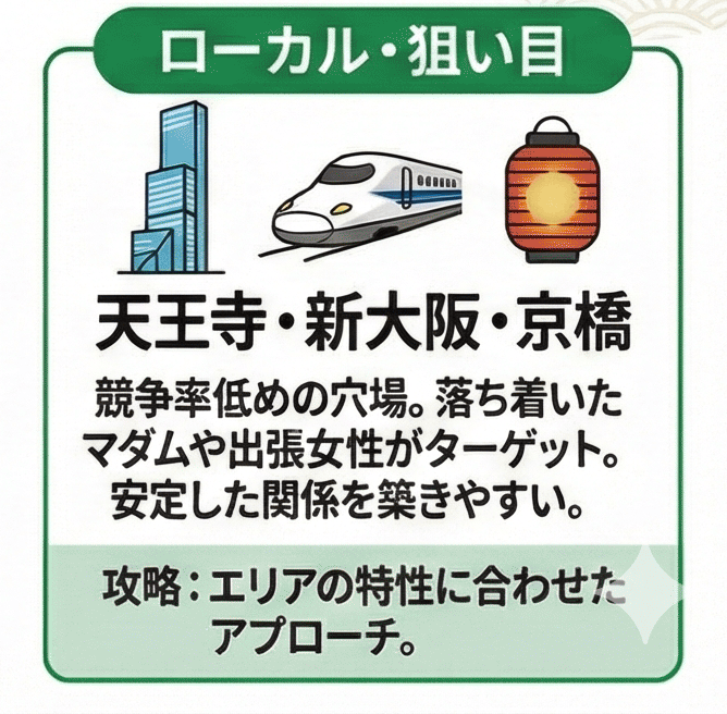 天王寺・新大阪・京橋｜ローカルで狙い目の中級スポット