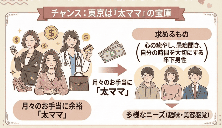 東京はママの母数が多く、太ママも見つかりやすい