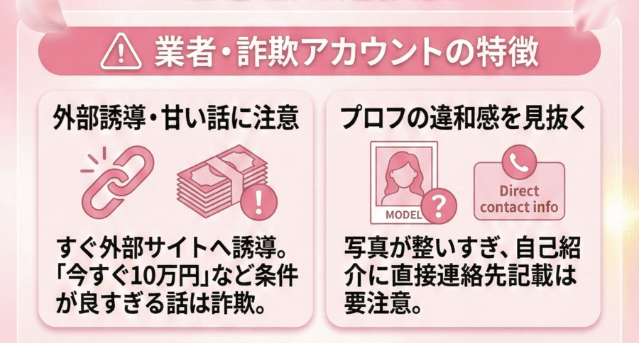 業者・詐欺アカウントの特徴