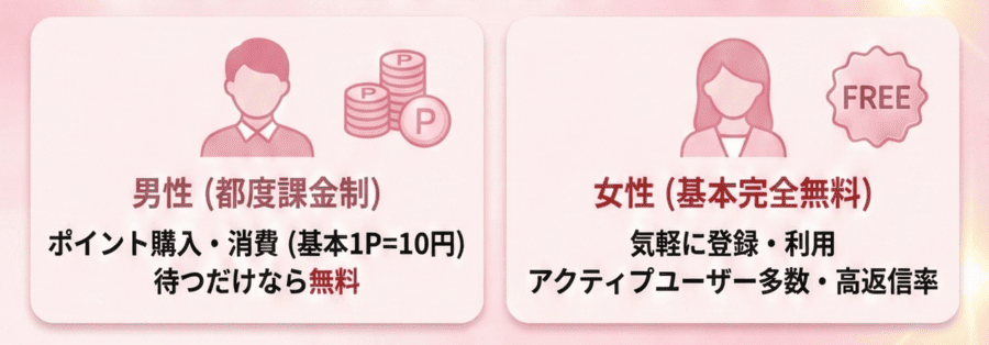 男性はポイント制、女性は基本無料