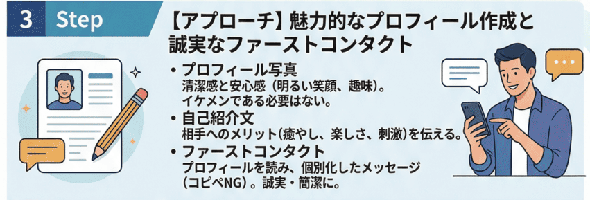 【アプローチ】魅力的なプロフィール作成と誠実なファーストコンタクト