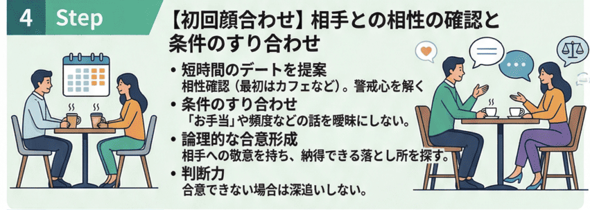 【初回顔合わせ】相手との相性の確認と条件のすり合わせ